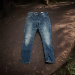 T.K. Axel Beige Stitched Blue Straight Leg Jeans, Denim, Men's‎ 34x32 #1198